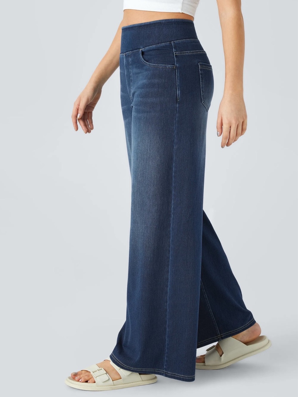 HALARA Dark Blue Wide-Leg Pull-On Jeans